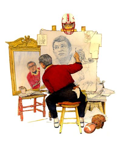 Triple Self
Portrait: After Norman Rockwell's February 13, 1960 Saturday Evening Post
Cover